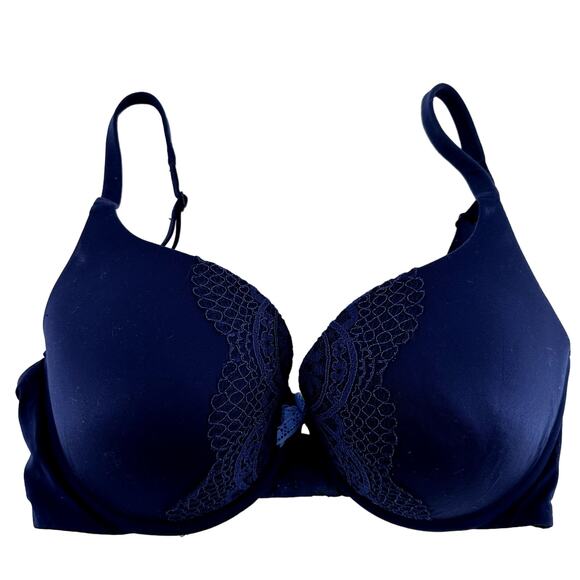 Victoria's Secret Body By Victoria Perfect Shape Bra Lace Trim Navy Blue 32DDD - Picture 1 of 3